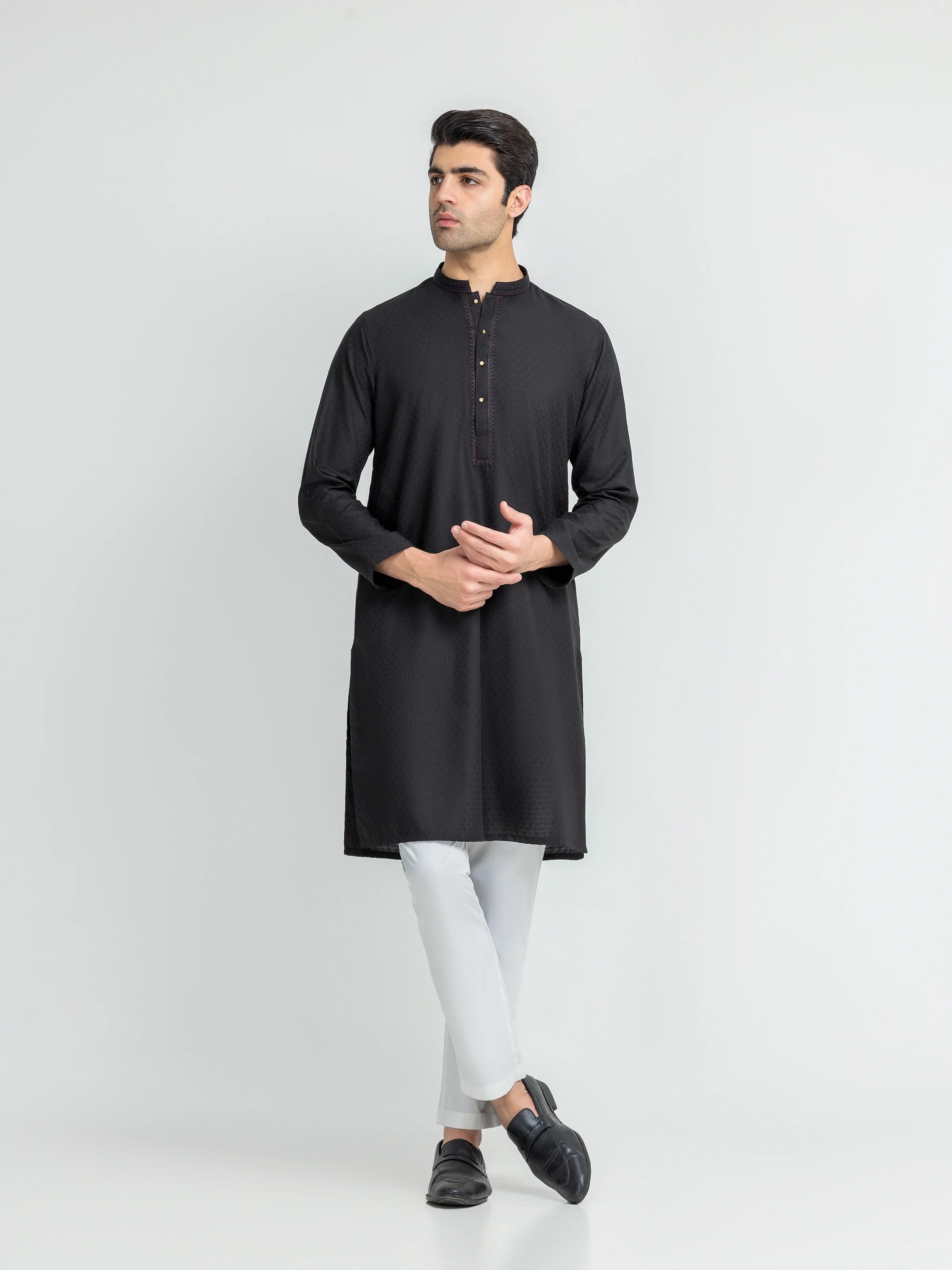Men's Black Kurta - EMTK5-99633