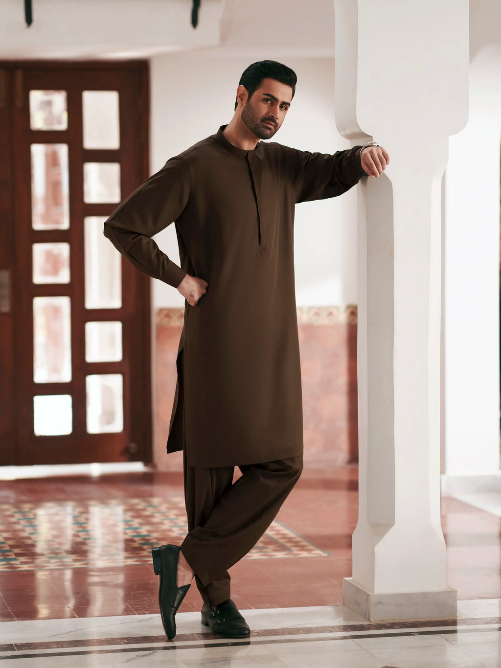 Men's Olive Green Shalwar Kameez - EMTKS6-41250