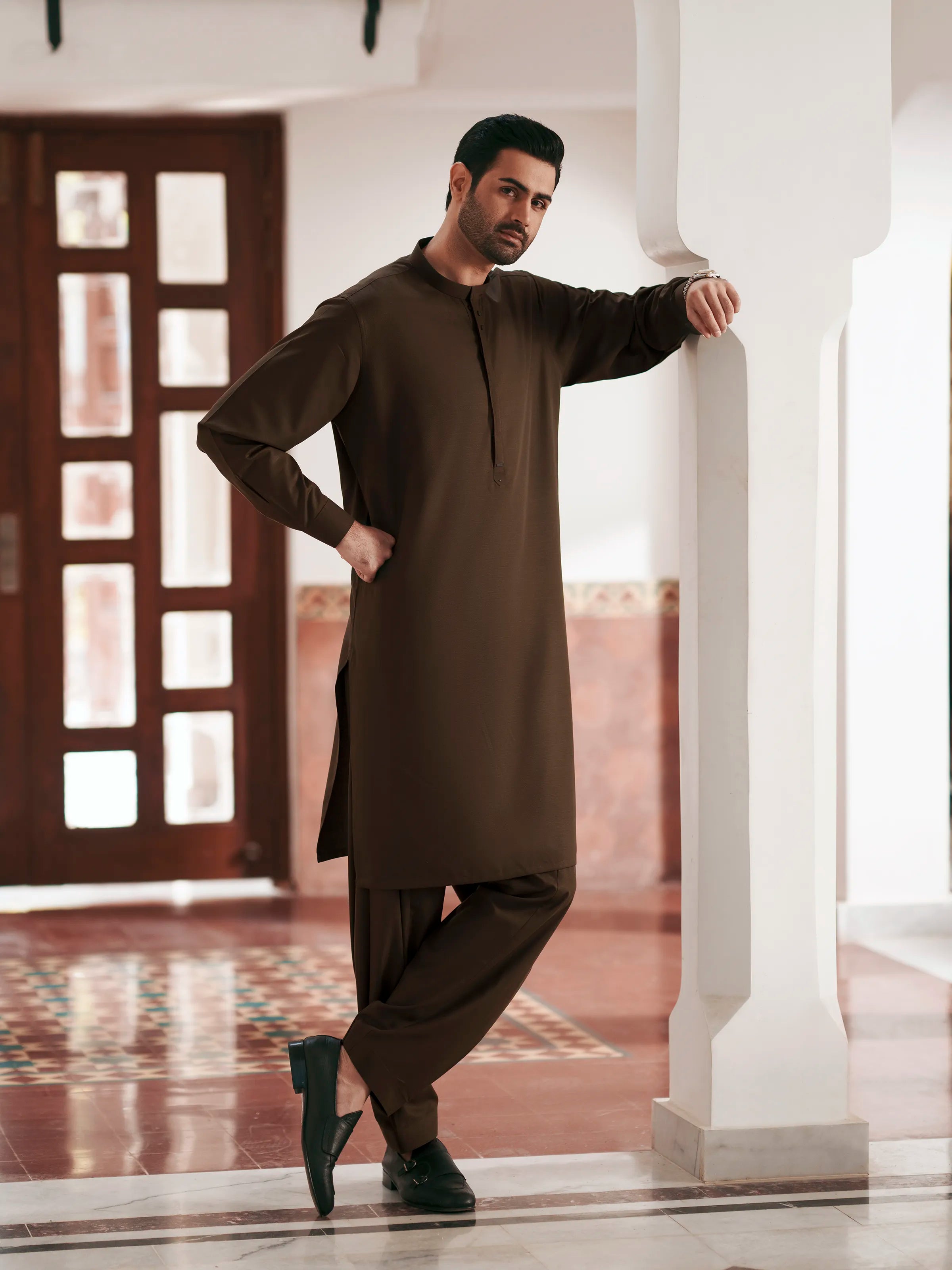 Men's Olive Green Shalwar Kameez - EMTKS6-41250