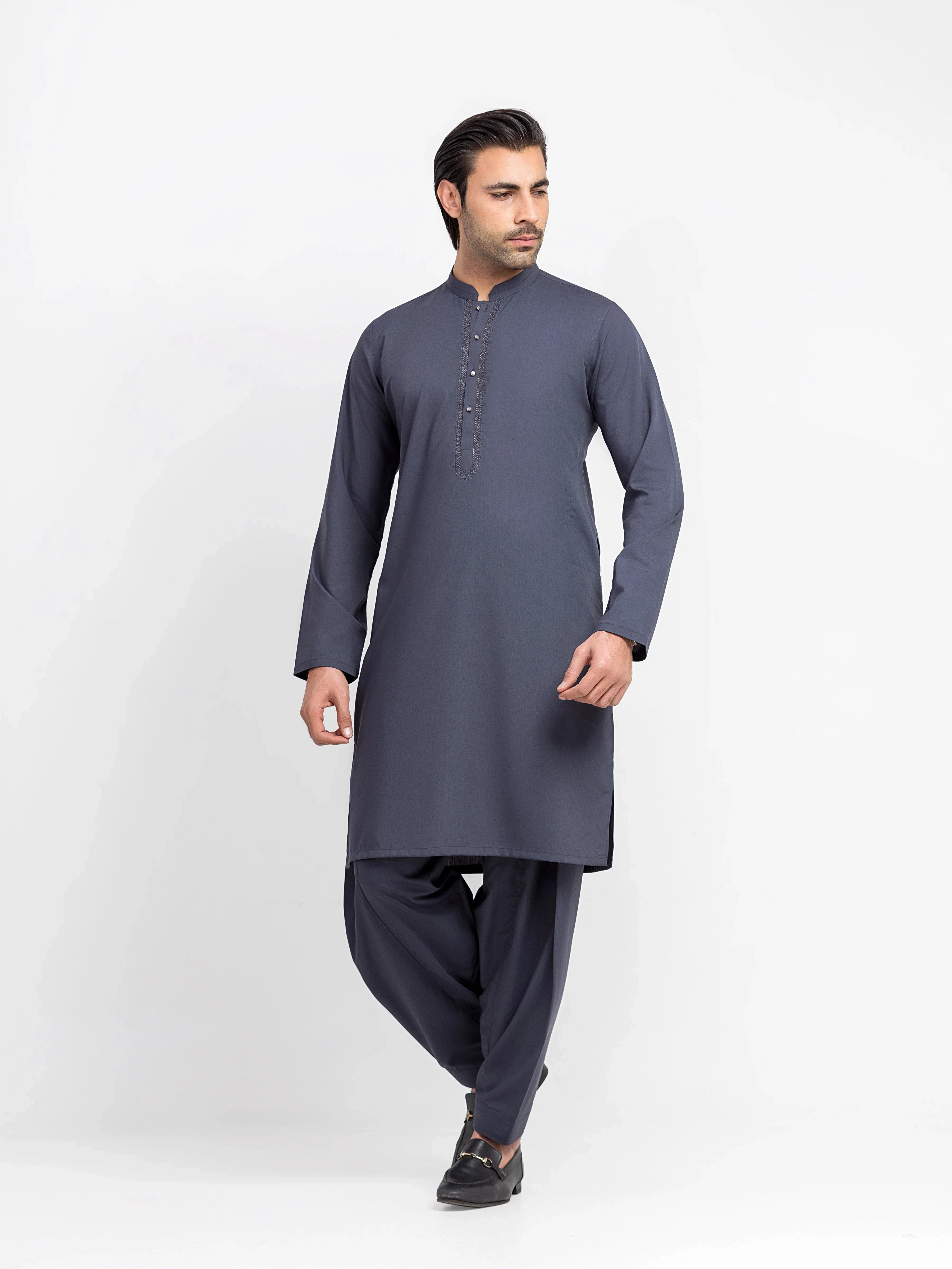 Men's Bluish Grey Shalwar Kameez - EMTKS5-41231