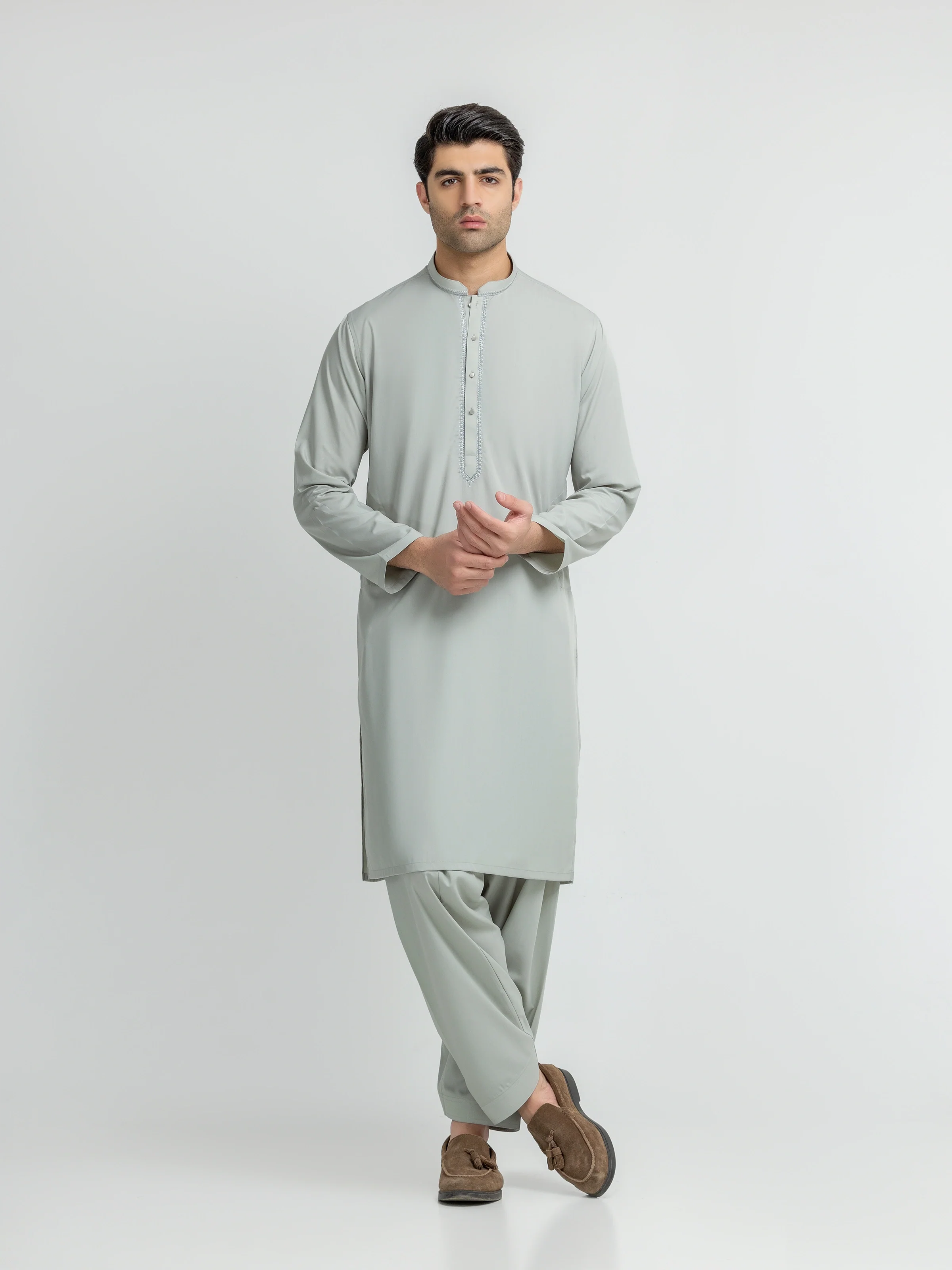 Men's Pastel Green Shalwar Kameez - EMTKS5-41234
