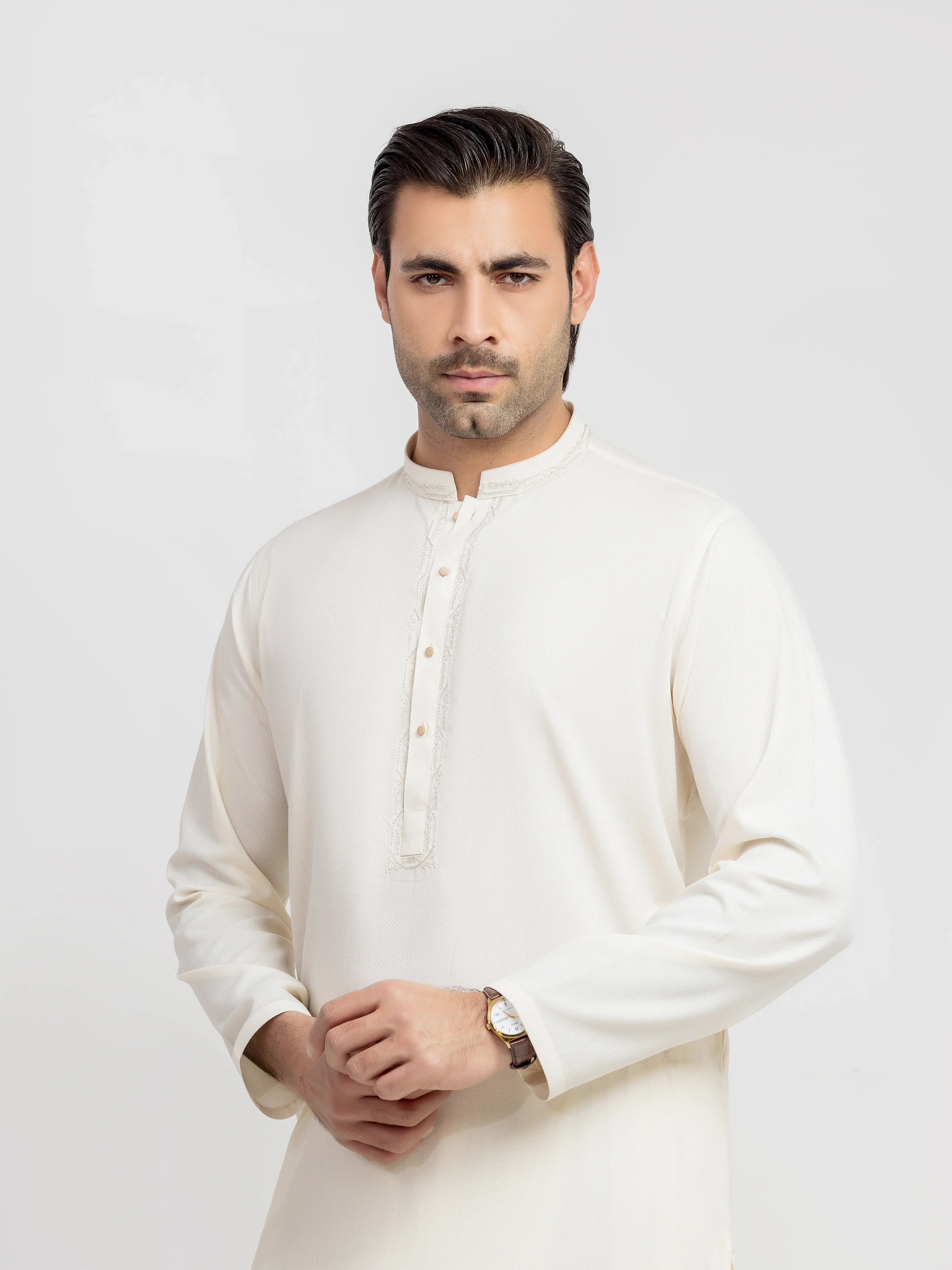 Men's Cream Kurta Shalwar - EMTKS6-41242