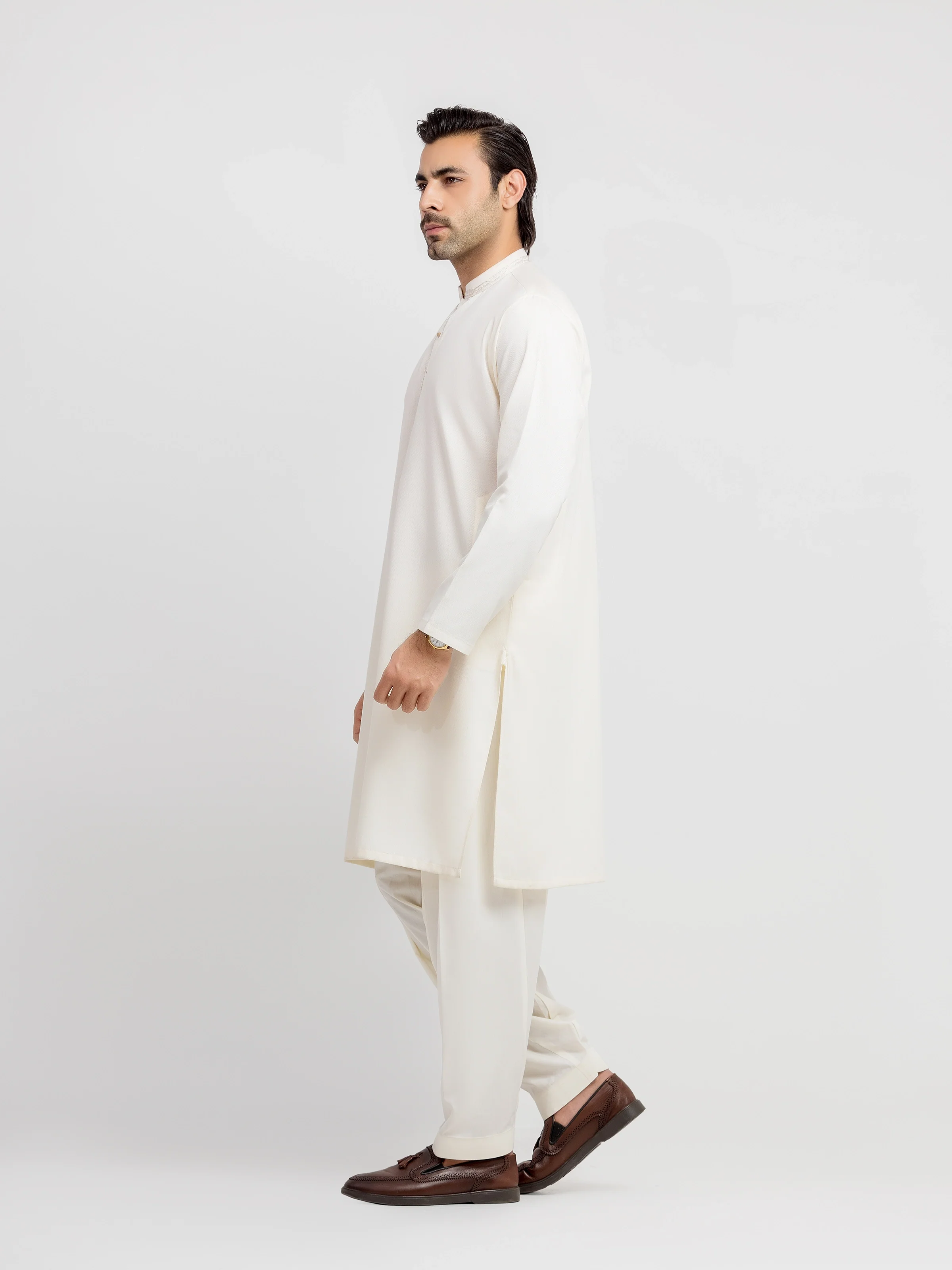 Men's Cream Kurta Shalwar - EMTKS6-41242