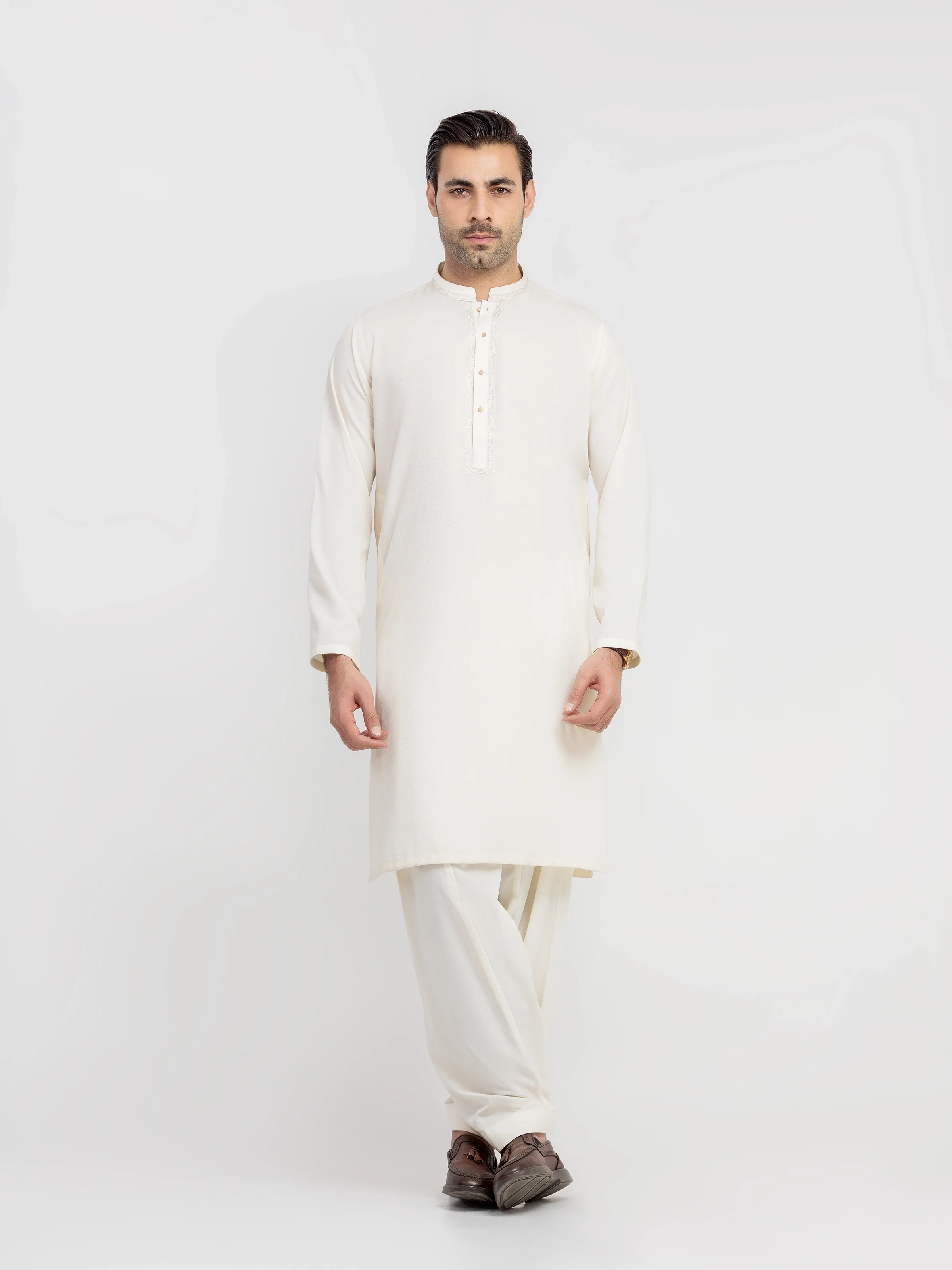 Men's Cream Kurta Shalwar - EMTKS6-41242