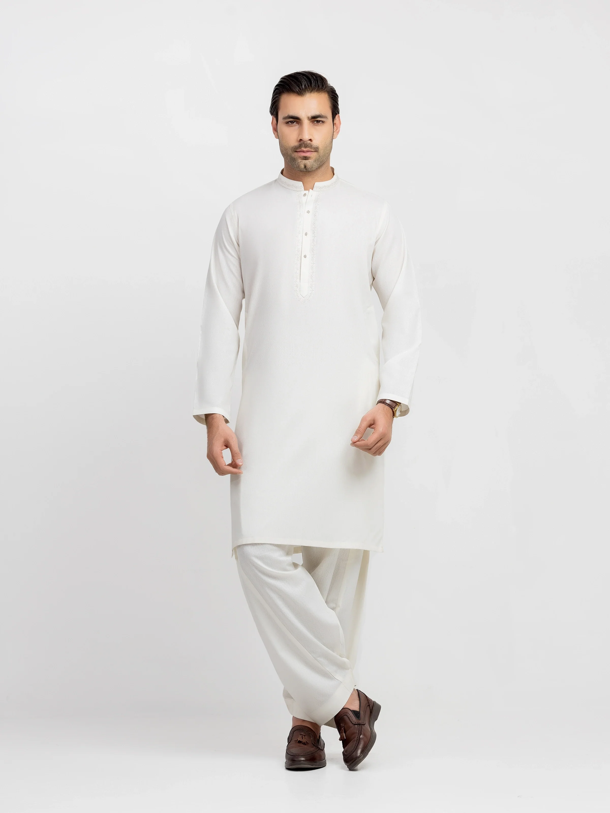 Men's Cream Kurta Shalwar - EMTKS6-41243
