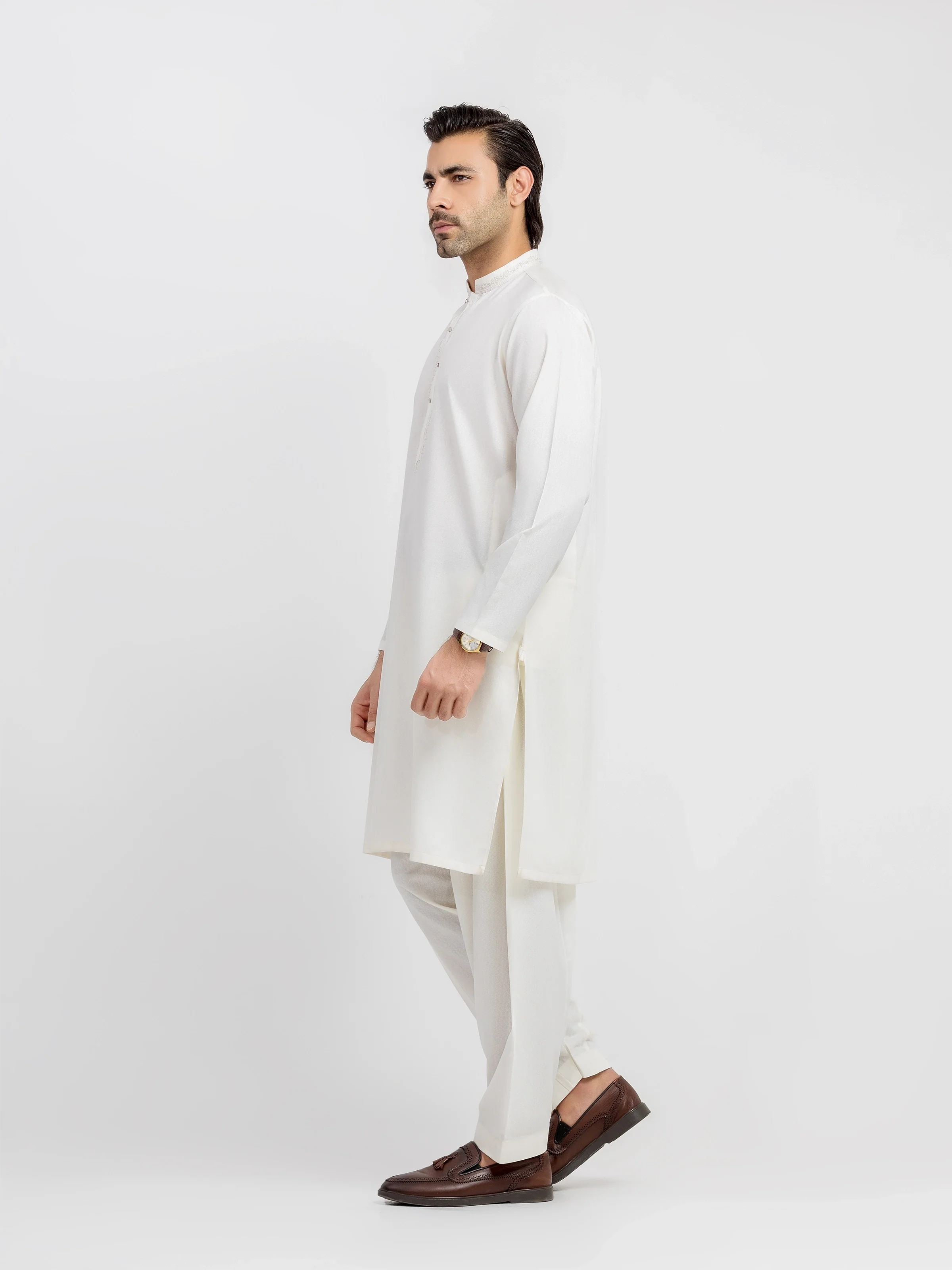 Men's Cream Kurta Shalwar - EMTKS6-41243