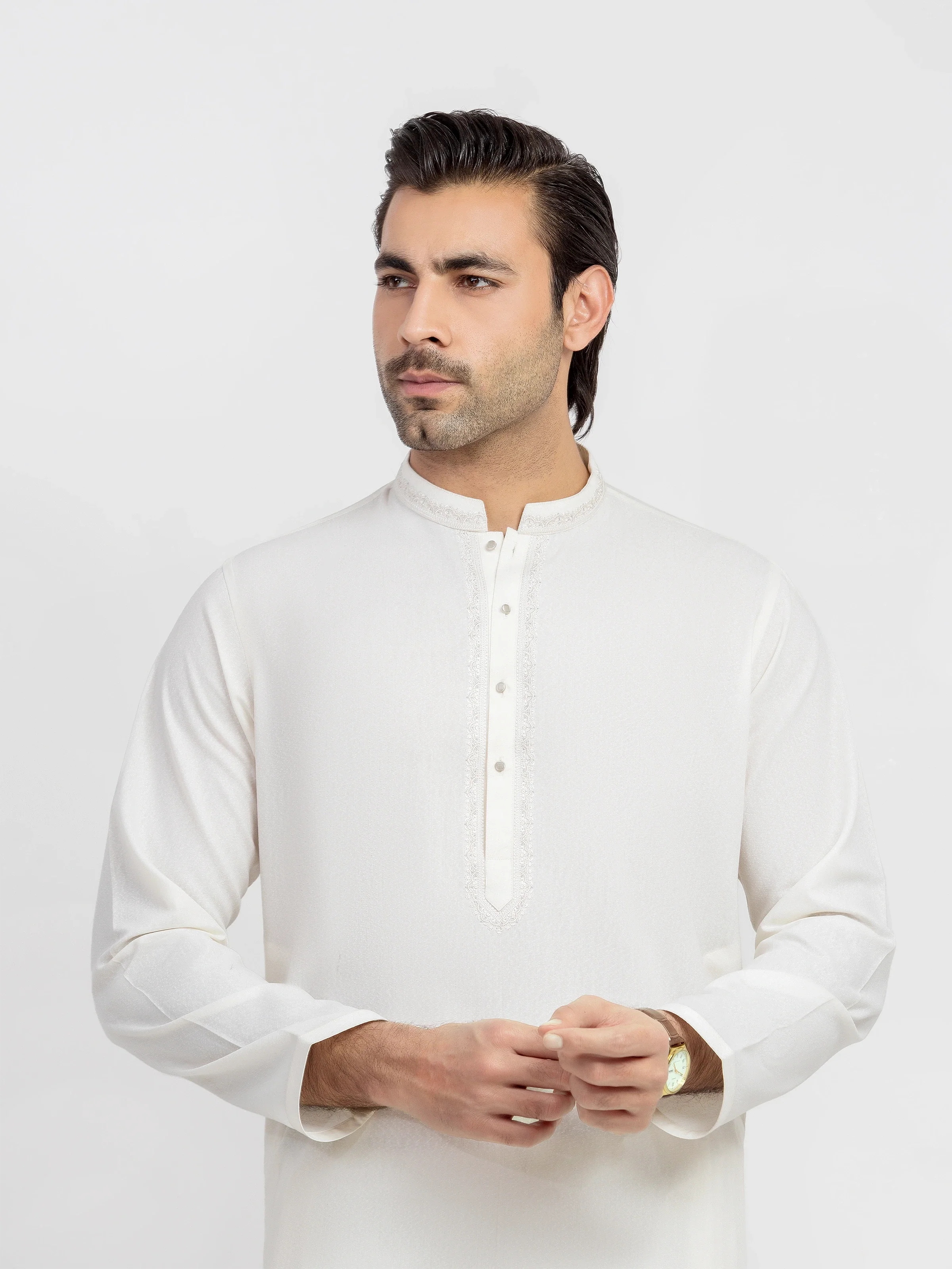 Men's Cream Kurta Shalwar - EMTKS6-41243