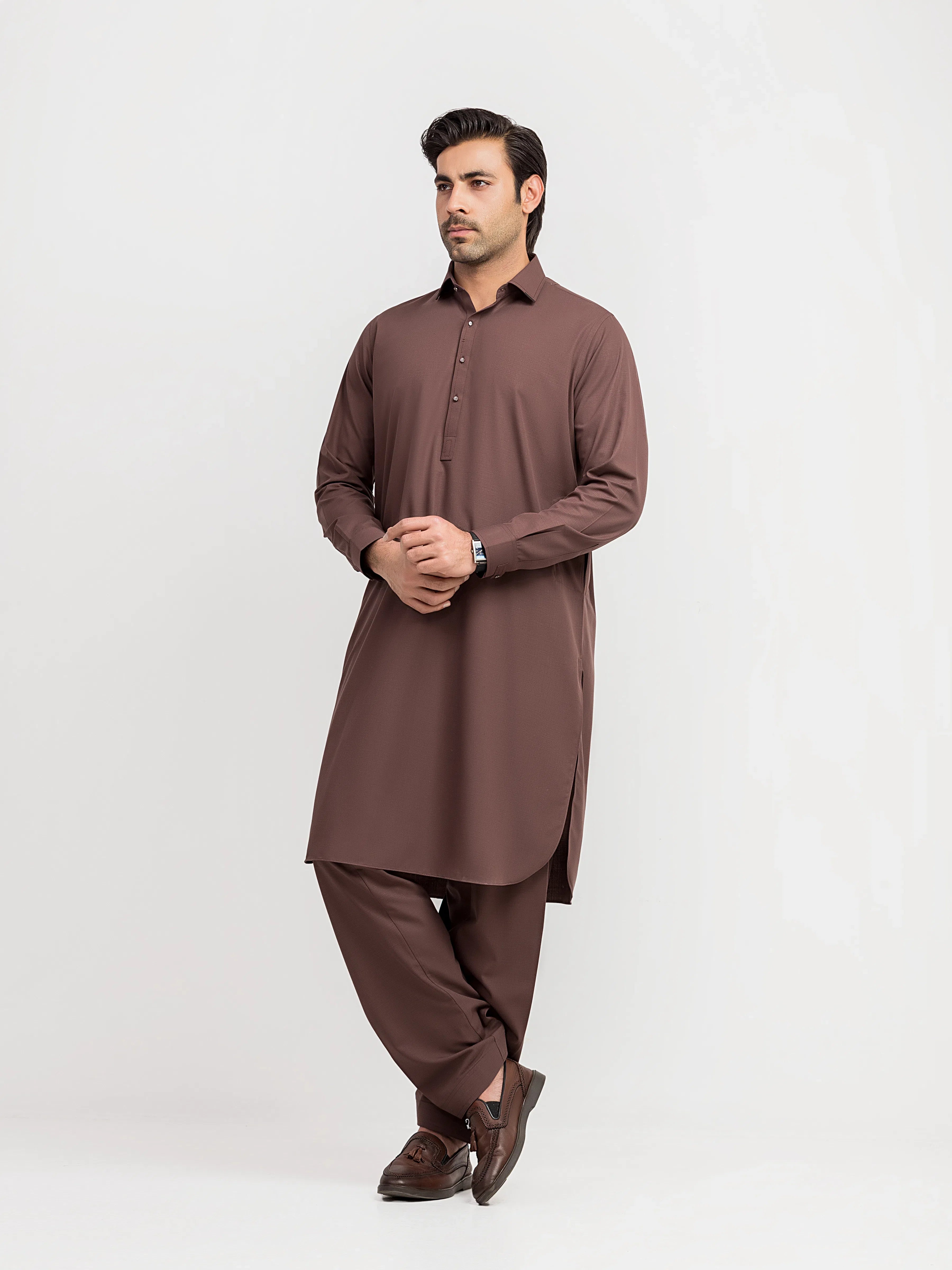 Men's Brown Kurta Shalwar - EMTKS6-41245