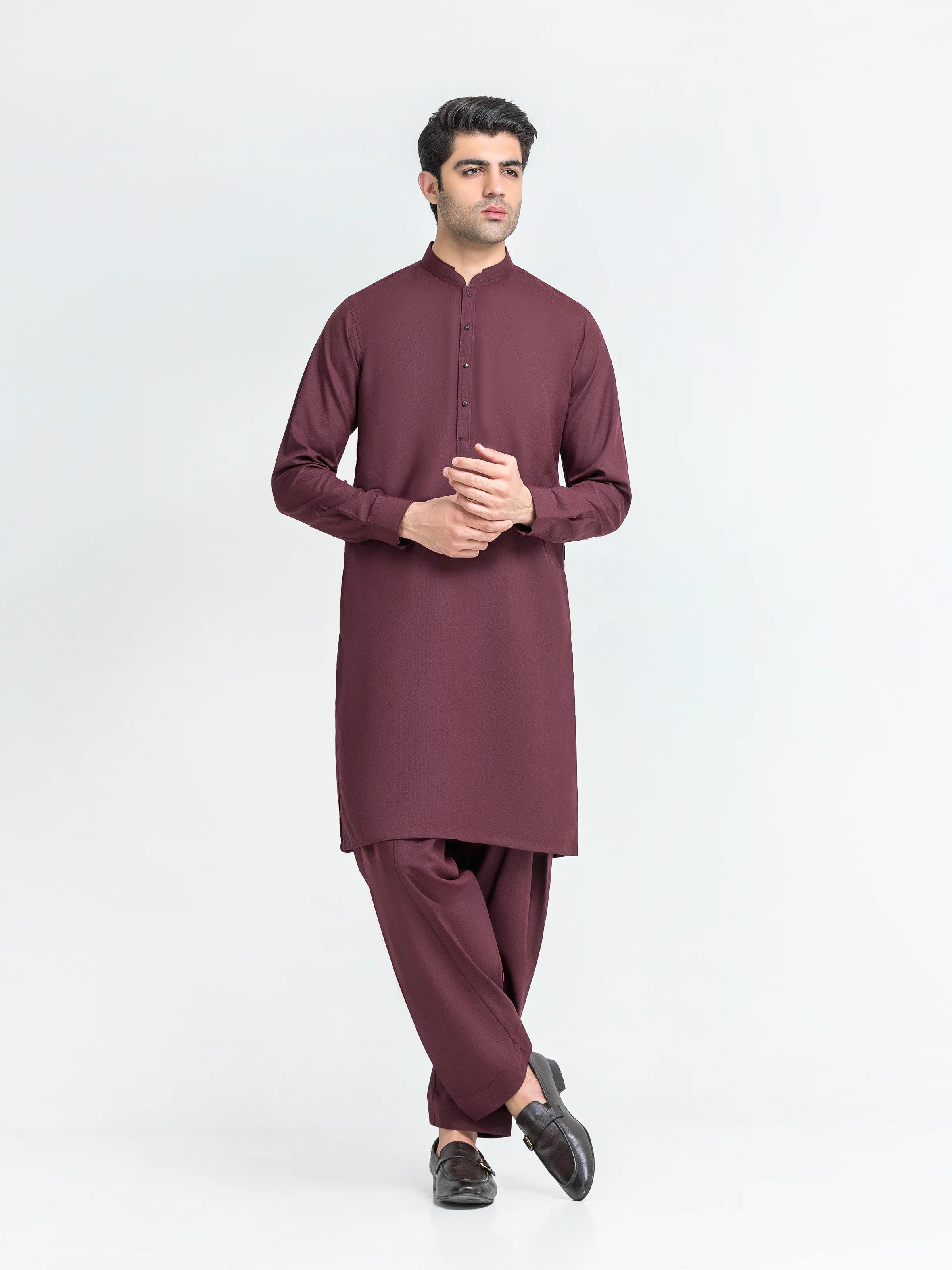 Men's Maroon Kurta Shalwar - EMTKS6-41251